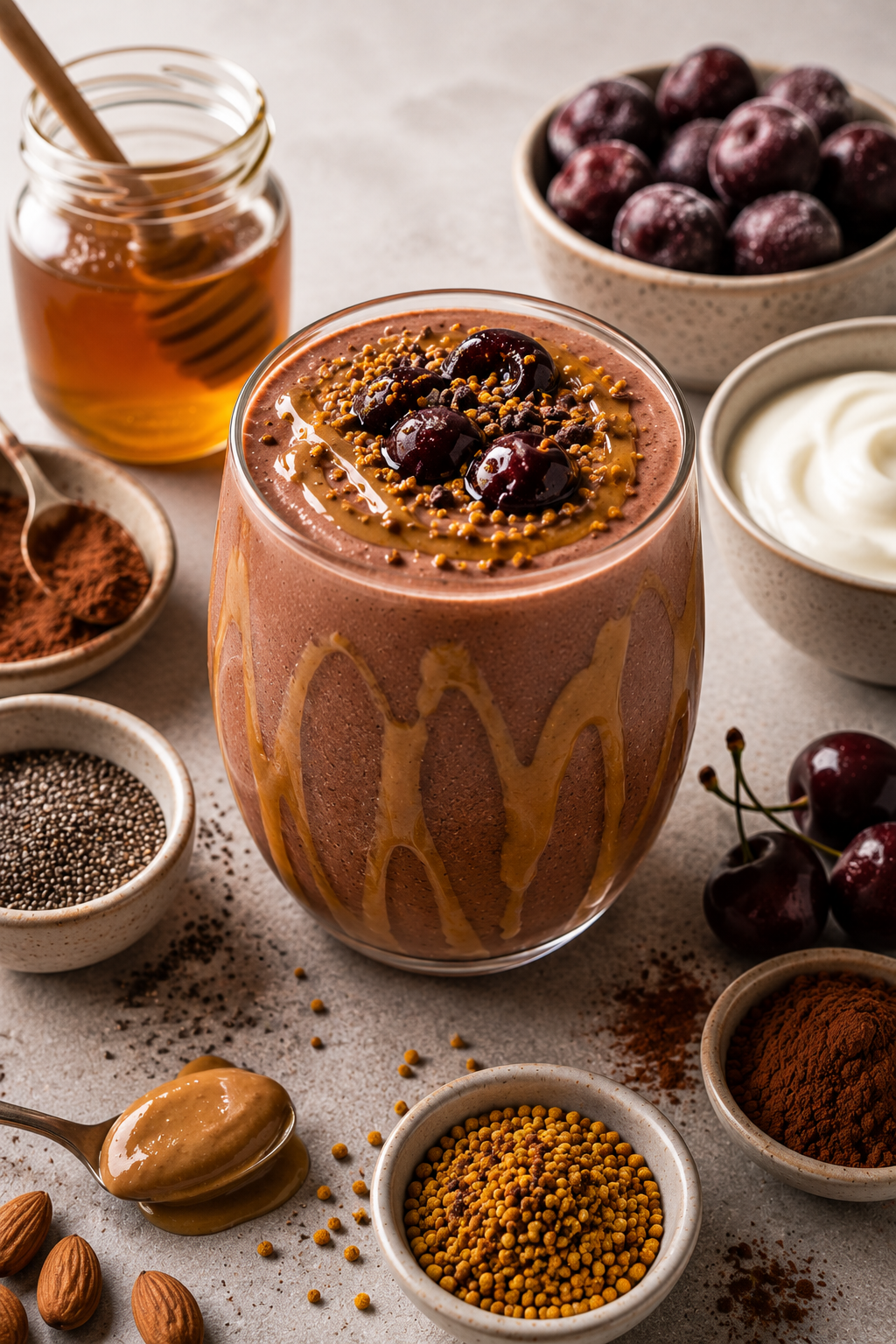 Dark Chocolate Cherry Almond Protein Smoothie